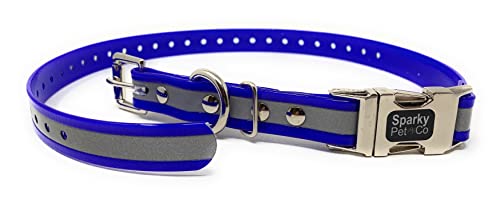 Sparky Pet Co Apollo E-Collar Replacement Strap, 3/4" x 26" Waterproof Biothane with Double Buckle & Quick Snap Clasp, Fits Garmin, Dogtra, SportDOG & Educator (Reflective Blue) - color: Reflective Blue, size: 3/4" Wide