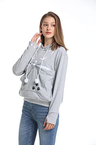 ALYC Unisex Hoodies Pet Holder Cat Dog Kangaroo Pouch Carries Pullover with Cat Printing Sweatshirt (Light Grey, M) - color: Light Grey, size: Medium