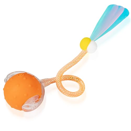 Interactive Cat Toys Ball for Indoor Cats, Automatic Moving Ball Toy with Elastic Mesh Tail, Chirping & Obstacle Avoidance and Motion Activated, Orange【Rechargeable】 - color: Orange
