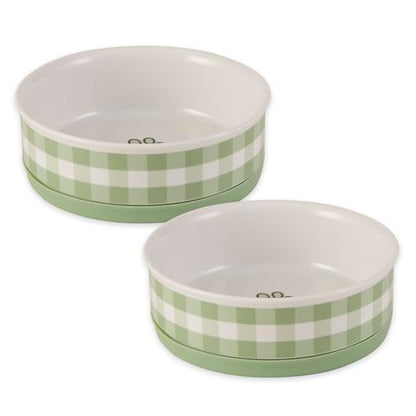 Bone Dry Ceramic Food Bowls, Non-Slip & Dishwasher Safe, Medium Set, 6x2 Desert Sage Check - color: Desert Sage Petite Check, size: Medium Set, 6x2"