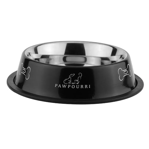 Stainless Steel Dog Bowl Pack of 2, Food & Water Bowl for Dogs, Durable Dog Feeding Bowl, Bowls for Small Dogs, Easy to Clean, Anti-Skid Pet Bowl - 16 oz (Black) - color: Black