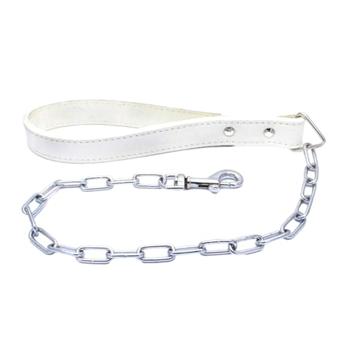 28 inch Length Heavy Duty Dog Chain Lead Leash Leather Handle for Large & Medium Size Dogs Walking,Traffic Training and Traveling (White) - color: White