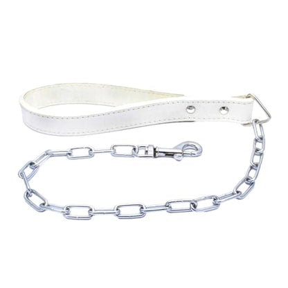 28 inch Length Heavy Duty Dog Chain Lead Leash Leather Handle for Large & Medium Size Dogs Walking,Traffic Training and Traveling (White) - color: White