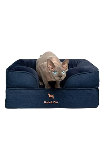 NOAH & PAW Small Dog Bed, 20x15x8 Inch, Cat Bed for Indoor Cats, Orthopedic Eggshell Memory Foam Infused with Cooling Gel, Waterproof Inner Cover Machine Washable (Denim Collection) - color: Dark Blue, size: Small