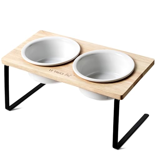 Elevated Dog Bowls, Raised Dog Bowl Stand with Two 6.5 inch Ceramic Bowl, Non-Slip Puppy Food and Water Bowls, Dogs Feeder for Small and Medium Breed, White - color: White, size: 6.5inch