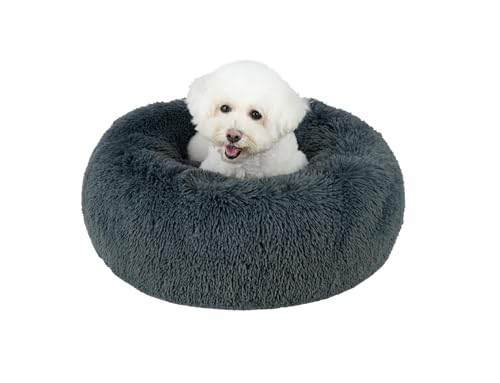 Best Pet Supplies Round Calming Dog Bed for Small, Medium & Large Dogs, Plush Donut Cuddler Pet Bed w/Raised Rim for Head, Neck Support, Anti-Slip Bottom Washable Bed - Gray, 27 x 27 x 7.5 - color: Gray, size: 27" x 27" x 7.5"