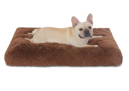 Bedfolks Plush Waterproof Dog Crate Bed, Pad with Removable Cover, Faux Fur, Washable Kennel Bed 29"x21", Solid Brown - color: Solid Brown, size: Medium(29x21'')