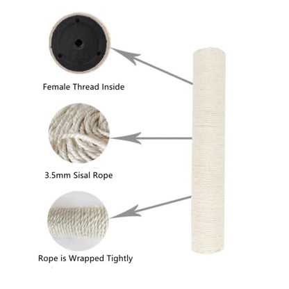 SHENGOCASE 17.7" L, Ø 2.75" Cat Tree Accessories Replacement Post Pole with M10 Bolt, DIY Cat Scratching Post Replacement Part Pole - size: Ø 2.75“