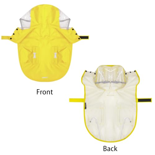 Dog Raincoat Waterproof, Adjustable Reflective Hooded Dog Rain Poncho with Leash Hole for Small Medium Large Dogs(Yellow, XX-Large) - color: Yellow, size: XXL(55-70lb)