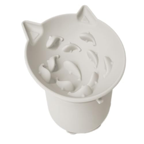 Elevated Cat Bowl, Silicone Kitten Bowls for Food and Water, Wide Shallow Cat Food Dish, Whisker Fatigue, Lead & Cadmium Free, Great Height for Small Pet (LightGrey) - color: LightGrey