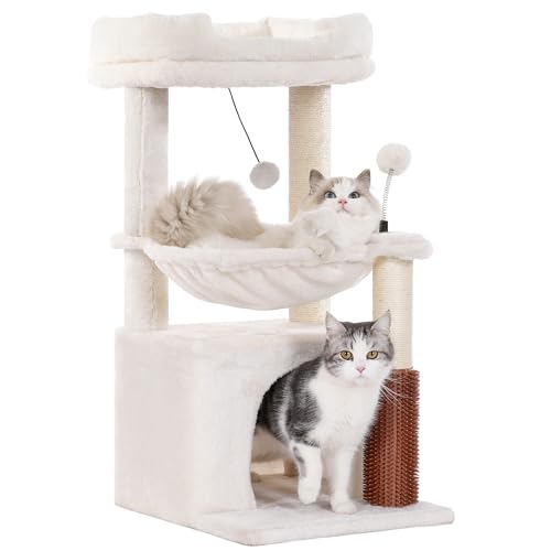 Cat Tree 32 Inches Small Cat Tree for Large Cats Adult Cat Tower with Scratching Post,15.7”Large Hammock and Self Groomer, and Removable Top Perch and Wide Condo for Indoor Cats-Beige - color: Beige, size: Medium-32"