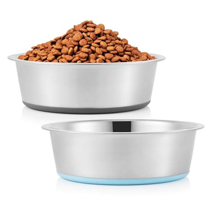 Stainless Steel Dog Bowls 2 Pack – 7.8 Cup Large Capacity Food & Water Bowls for Large Dogs, Non-Skid Rubber Base, Rust Resistant, Dishwasher Safe - size: 7.8 Cup