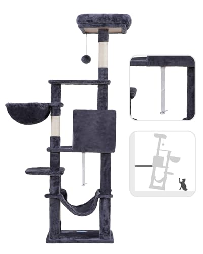 Hey-brother Cat Tree with Large Hammock, Multi-Level Cat Tower for Indoor Cats, Cat Condo with Sisal-Covered Scratching Posts and Top Perch, Smoky Gray MPJ050G - color: Smoky Gray