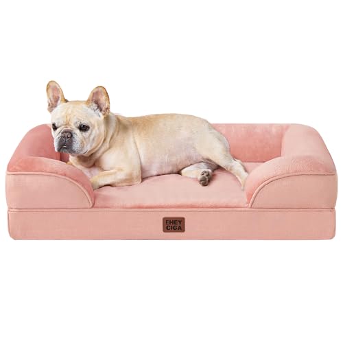 EHEYCIGA Orthopedic Dog Bed for Small Dogs, Waterproof Memory Foam Small Dog Beds with Sides, Non-Slip Bottom and Egg-Crate Foam Medium Pet Couch Bed with Washable Removable Cover, Dusty Pink - color: Dusty Pink, size: 24.0"l X 18.0"w X 6.0"th