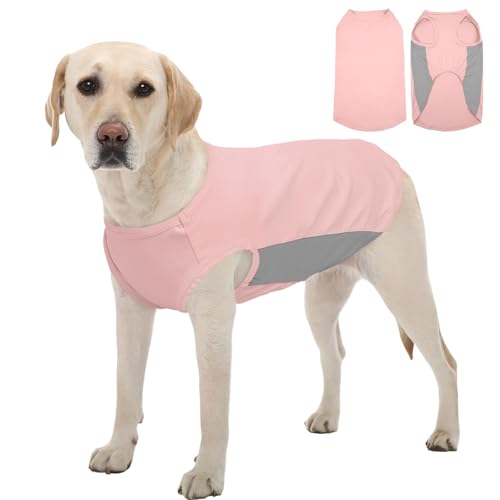 Kuoser Cooling Dog Shirt, Sun Protection Puppy T-Shirts Breathable Pet Summer Vest, Quick Dry Dog Summer Clothes for Large Dogs Boy Girl Pink XXXL - color: Pink, size: XXXL