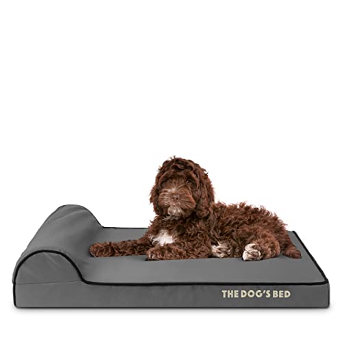 The Dog’s Bed Orthopedic Memory Foam Dog Bed with Headrest, Calming Surface – CertiPUR-Certified Foam, Oxford Fabric,Grey with Black Trim, Medium, 3-Inch - color: Grey with Black Trim, size: Medium (3" deep)