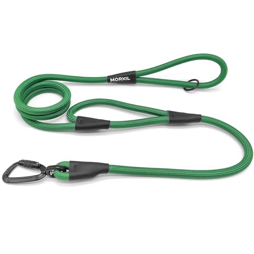 Rope Dog Leash with Two Handles, 6 Foot Heavy Duty Dog Leash with Aviation Aluminum Auto Locking Carabiner, Strong Nylon Pet Lead for Small, Medium, Large Dogs (Green, 6FT-Two Handle) - color: Green, size: 6 Foot Two Handle