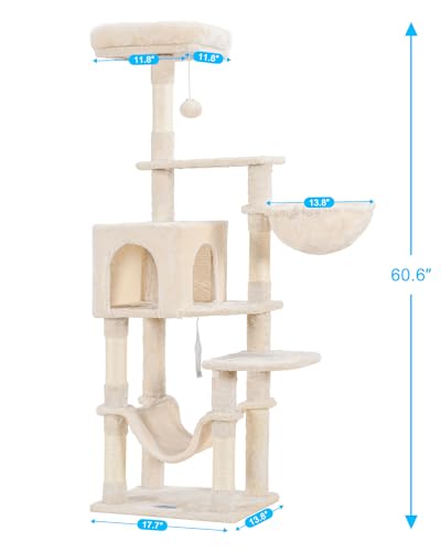 Hey-brother Cat Tree with Large Hammock, Multi-Level Cat Tower for Indoor Cats, Cat Condo with Sisal-Covered Scratching Posts and Top Perch, Beige MPJ050M - color: Beige