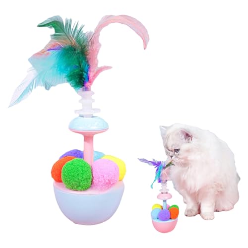 YiZYiF Cat Teaser Toy with Feather Wand Funny Tumbler Design for Indoor Cats and Kittens Fun Play and Exercise Blue One Size - color: Blue