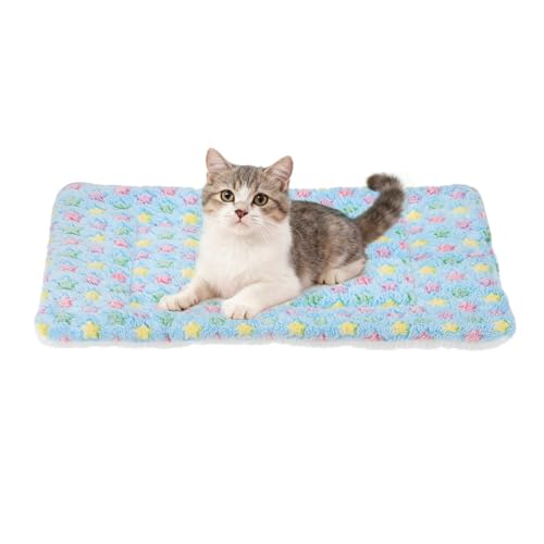 Dog Cat Bed Mat, Soft Coral Fleece Pet Cushion Pad with Cute Star Print, Warm Washable Pet Bed 21x14 Inches, (Blue), Intended for Medium Small Dog Cat - color: Blue, size: 21x14 inch
