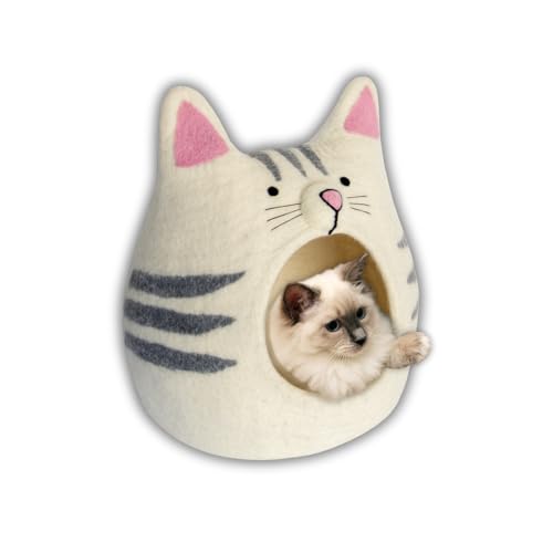 Premium Merino Wool Cat Cave Bed. Foldable, Eco-Friendly, Handmade Felt Kitten Bed and Covered Cat House (43x43cm). Hideaway Pod for Cats. Easy to Clean and Maintain. for Small to Large cat. - color: CatShape