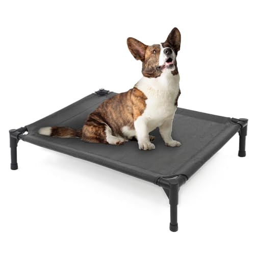 Garnpet Elevated Dog Bed for Medium Dogs, Raised Dog Cot, Heavy Duty Pet Cots with Durable Supportive Teslin Recyclable Washable Mesh, Indoor & Outdoor, Dark Grey, 32" L x 25" W x 7" Th - color: Dark Grey, size: Medium