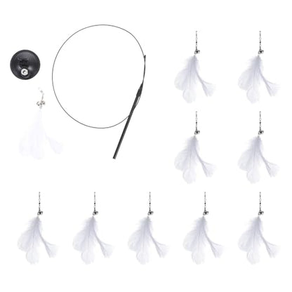 Luxshiny Interactive Cat Teaser Stick with Suction Cup Base, Wire Set with Bell, 10pcs Replacement Heads for Kitten and Indoor Cat Entertainment