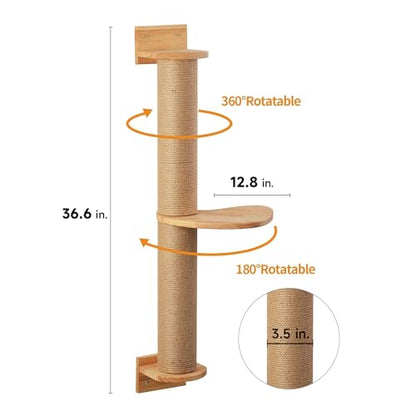 FUKUMARU Cat Activity Tree with Scratching Posts, Wall Mounted Jute Scratcher Pine Hammock