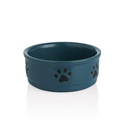 Sweejar Ceramic Dog Bowls with Paw Pattern, Dog Food Dish for Medium Dogs, Porcelain Pet Bowl for Water 35 Fl Oz (Fog Blue) - color: Fog Blue, style: Dog Paw Pattern, 4.38Cups (35 Fl Oz)
