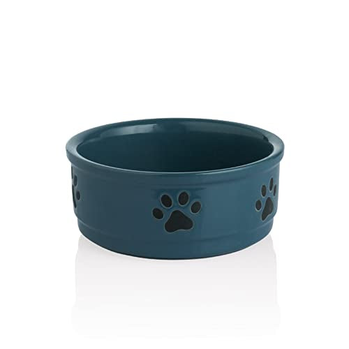 Sweejar Ceramic Dog Bowls with Paw Pattern, Dog Food Dish for Medium Dogs, Porcelain Pet Bowl for Water 35 Fl Oz (Fog Blue) - color: Fog Blue, style: Dog Paw Pattern, 4.38Cups (35 Fl Oz)