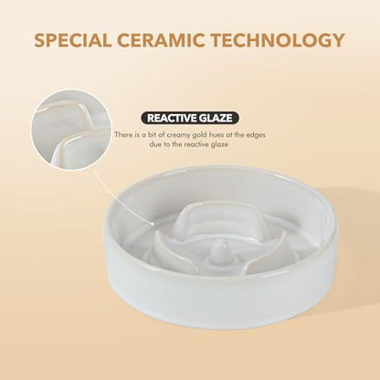 Havniva 0.9 Cup Elevated Slow Feeder Dog Bowls, 6.1” Dog Slow Feeding Bowls + 6.1” Ceramic Dog Water Bowls Set with Acacia Wood Stand, Dog Food Bowls Puzzle Feeder for Small Dogs Non-Slip Anti-choking - color: 2 x White + Stand - A, size: S- 6.1inch / 0.9