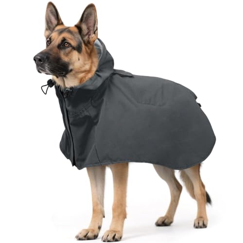 Dog Raincoat for Large Dogs, Adjustable Clear Hooded Dog Rain Jacket, Waterproof Dogs Rain Coat Poncho with Reflective Strips for Labrador, Golden Retriever, German Shepherd, Grey,2XL - color: Grey, size: XX-Large