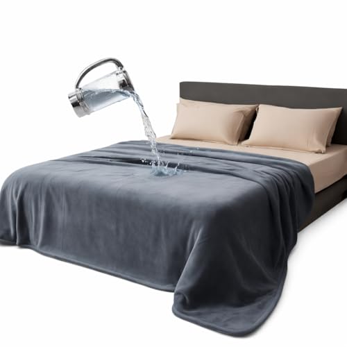 Queen Size Waterproof Blanket – Stain-Proof, Spill-Proof Flannel Blanket for Bed, Couch, Kids & Pets Protection, Reversible Splash-Proof Design (Moon Grey & Starlit Grey, 80x90”) - color: Moon Grey & Starlit Grey, size: Queen