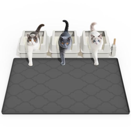 Cat Mat for Litter Box, 38" X 26" Large Silicone Cat Litter Trapping Mat, Easy Clean for Scatter Control, Soft on Kitty Paws, Waterproof, Urine-Proof, Non-Slip Kitty Litter Mat for Floor, Black
