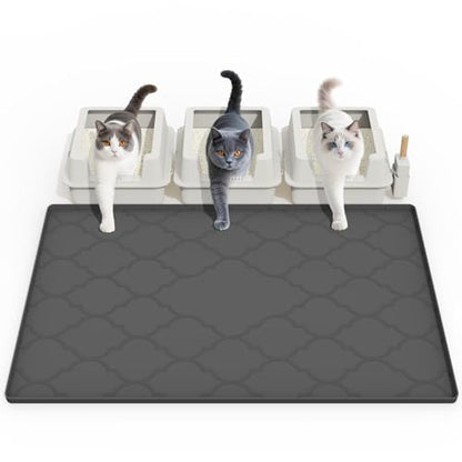 Cat Mat for Litter Box, 38" X 26" Large Silicone Cat Litter Trapping Mat, Easy Clean for Scatter Control, Soft on Kitty Paws, Waterproof, Urine-Proof, Non-Slip Kitty Litter Mat for Floor, Black