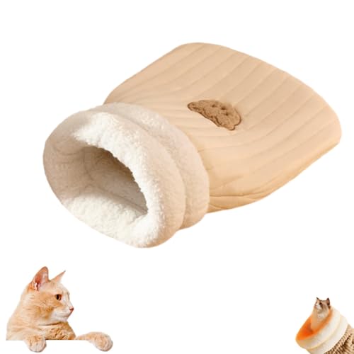 Cat Sleeping Bag Bed, Winter Soft Plush Sack Self Warming Cave Bed for Indoor Cats, Hideaways Pet Snuggle Sack for Kitten Puppy (Light Brown, L-21"x18") - color: Light Brown, size: Large-21"x17.7"