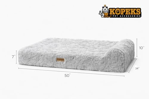 KOPEKS Orthopedic Memory Foam Dog Bed 7" Inch Thick Extra Large Dog Bed with Pillow Fluffy Grey 50"x34"x10" Includes Waterproof Liner & Durable Removable Cover with Smart Design - color: Grey - Fluffy