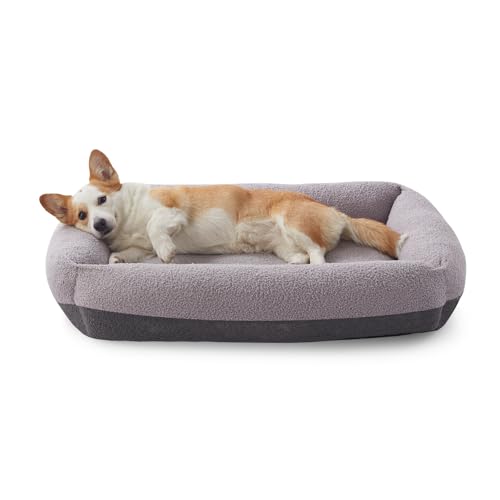 Washable Dog Bed Medium Size Dogs, Rectangle Comfy Fluffy Small Dog Beds, Removable Zipper Cover Machine Wash, Soft Orthopedic Bed Durable Pet Cuddler with Anti-Slip Bottom, 25"x21"x7", Grey - color: Grey, size: M(25''x21''x7'')