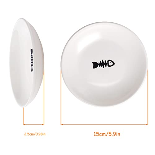 Ceramic Cat Food Plates for Wet Food, Wide Bowls to Stress Relief of Whisker Fatigue Cat Dishes, Shallow Bowls for Kittens and Small Animals with Non-Slip Mat