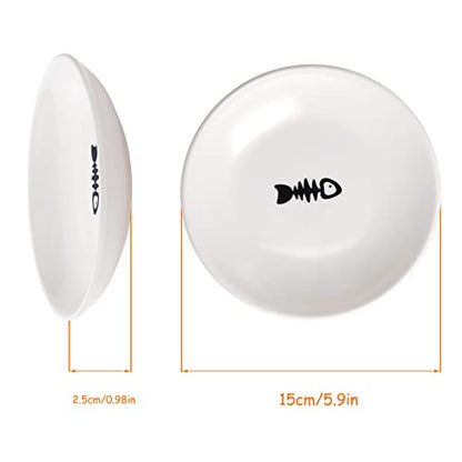 Ceramic Cat Food Plates for Wet Food, Wide Bowls to Stress Relief of Whisker Fatigue Cat Dishes, Shallow Bowls for Kittens and Small Animals with Non-Slip Mat