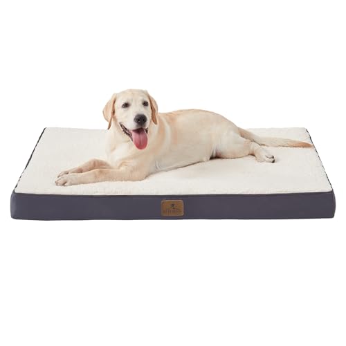 Bedfolks Orthopedic Dog Bed for Extra Large Dogs - Egg Foam Dog Crate Bed with Removable Waterproof Cover, Pet Bed Mat Suitable for Dogs and Pets Up to 100 lbs (44 x 32 x 3.5 inches, Grey) - color: Grey, size: 44.0"L x 32.0"W x 3.5"Th