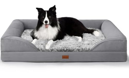 Gimars 3.7in Thickened Orthopedic Dog Bed for Large Dogs, Supportive L Dog Sofa Bed with Bolster & 28D Egg-Crate Mattress, Waterproof Lining, Washable Plush Cover for Arthritic Dogs