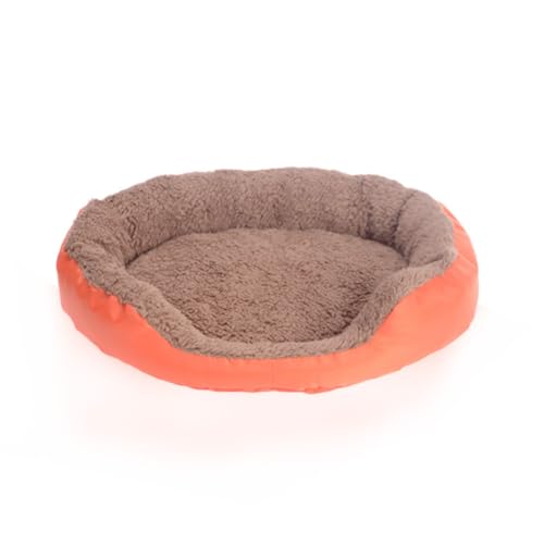 Round Cat Bed - Soft Plush Faux Fur Pet Mat, Washable & Durable, Anti-Slip Waterproof Bottom, Perfect for Small Dogs, Cats, Kittens & Puppies - color: Orange