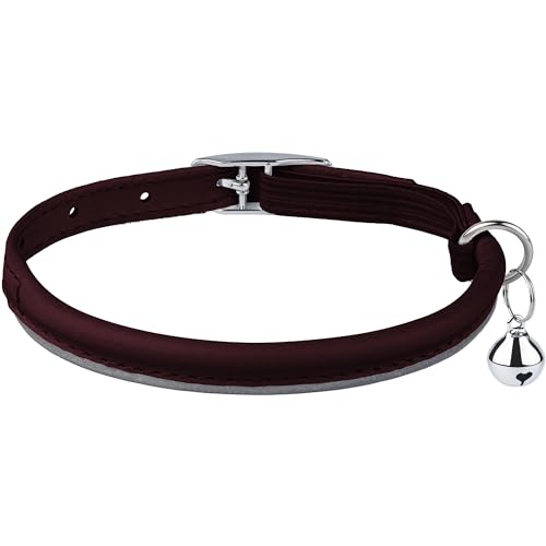 OOPSDOGGY Rolled Leather Cat Collar with Bell, Reflective Kitten Collars with Buckle Include Safety Elastic Strap - Adjustable Small Pet Collars for Boy Girl Cats (Burgundy) - color: Burgundy