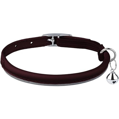 OOPSDOGGY Rolled Leather Cat Collar with Bell, Reflective Kitten Collars with Buckle Include Safety Elastic Strap - Adjustable Small Pet Collars for Boy Girl Cats (Burgundy) - color: Burgundy