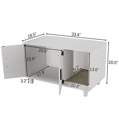 GDLF Modern Wood Pet Crate Cat Washroom Hidden Litter Box Enclosure Furniture House as Table Nightstand with Scratch Pad,Stackable (White) - color: White