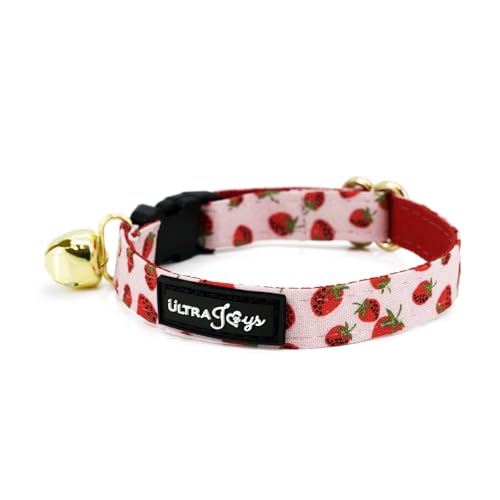 Ultra Joys Cat Collar with Bells - Breakaway for Kittens & Cats - Strawberry Small - color: Strawberry-Collar Only, size: Small
