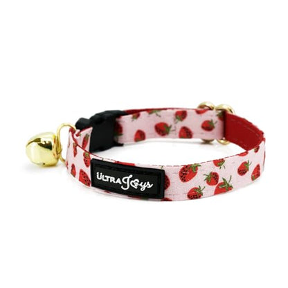 Ultra Joys Cat Collar with Bells - Breakaway for Kittens & Cats - Strawberry Small - color: Strawberry-Collar Only, size: Small