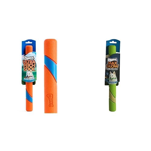 Chuckit! Ultra Fetch Stick Dog Toy Bundle - 12 Inch Interactive & Max Glow Outdoor Fetch Sticks for All Breed Sizes (2-Pack)