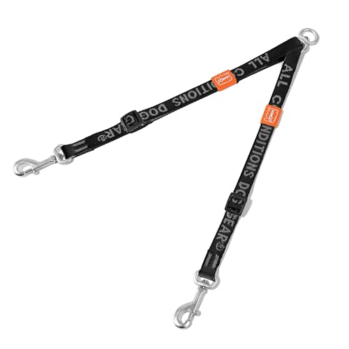 Double Dog Leash, No Tangle 360° Swivel, Adjustable Two Padded Handles, Double Clip Dog Leash Coupler Splitter Breeds (Black, 2/3'' x 0.9 FT, Ultralight) - color: Black, size: Pro S/M